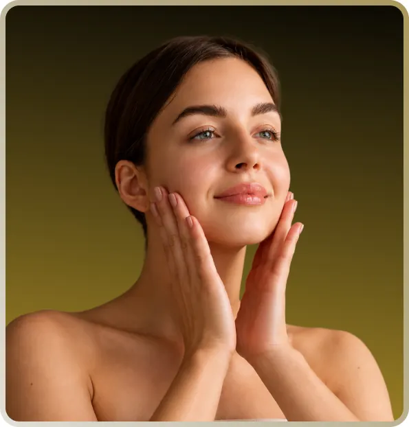 Woman touching her face, highlighting areas that can be treated